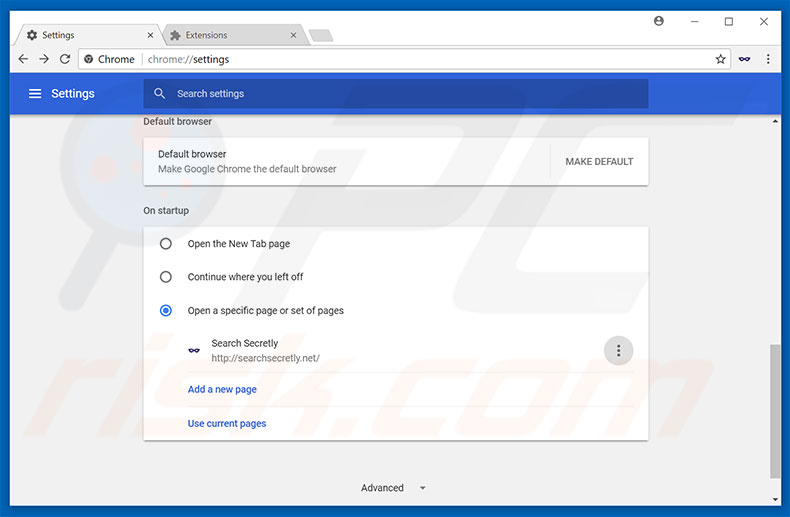 Removing searchsecretly.net from Google Chrome homepage