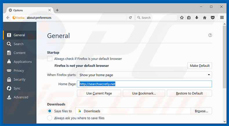 Removing searchsecretly.net from Mozilla Firefox homepage