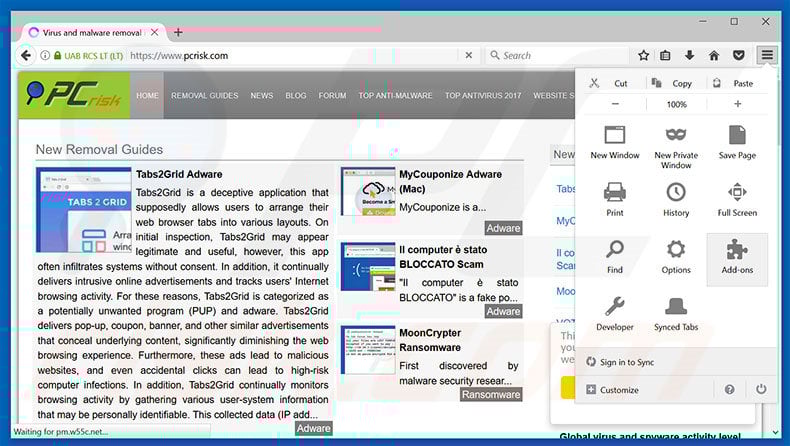 Removing securetrka.com ads from Mozilla Firefox step 1