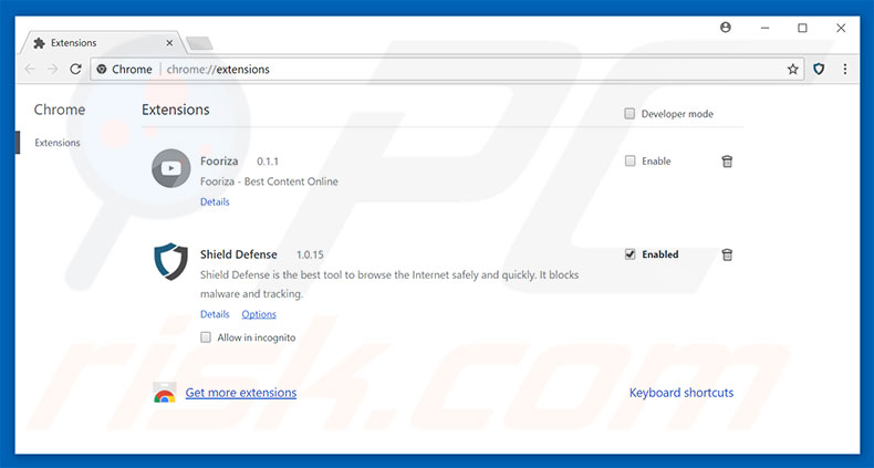 Removing shielddefense.net related Google Chrome extensions