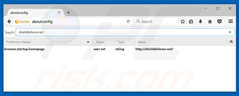 Removing shielddefense.net from Mozilla Firefox default search engine