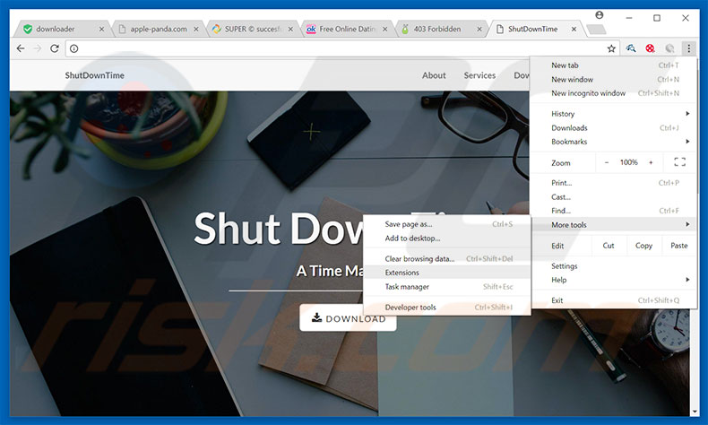 Removing ShutDownTime  ads from Google Chrome step 1