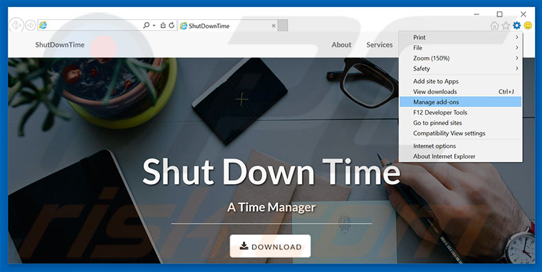 Removing ShutDownTime ads from Internet Explorer step 1