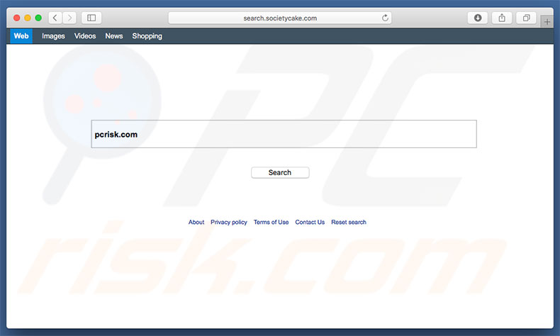 search.societycake.com browser hijacker on a Mac computer