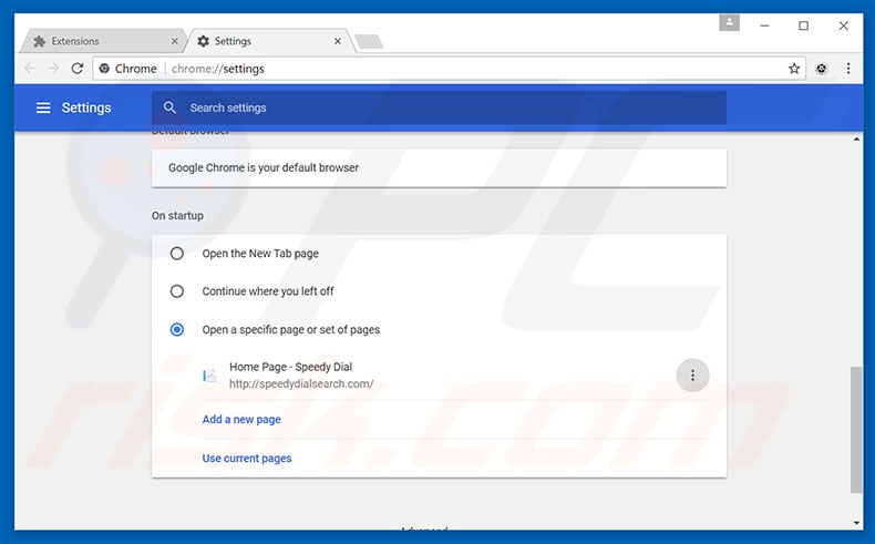 Removing speedydialsearch.com from Google Chrome homepage