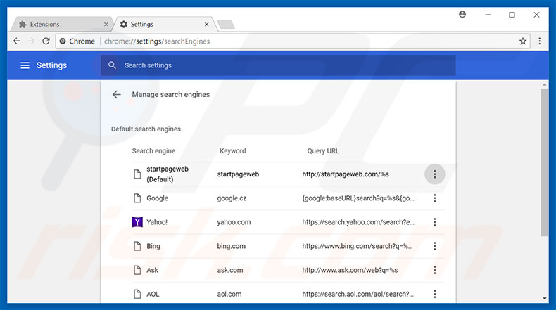 Removing startpageweb.com from Google Chrome default search engine
