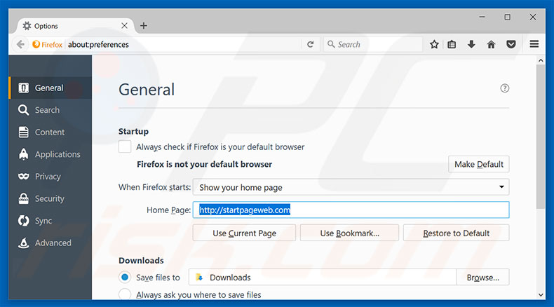 Removing startpageweb.com from Mozilla Firefox homepage