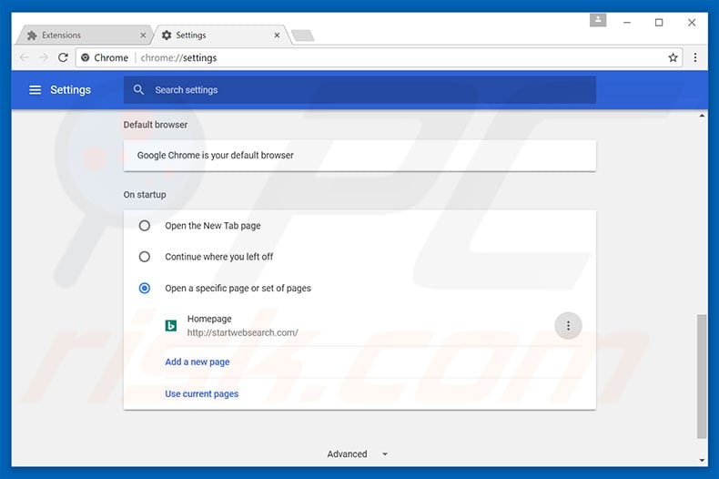 Removing startwebsearch.com from Google Chrome homepage