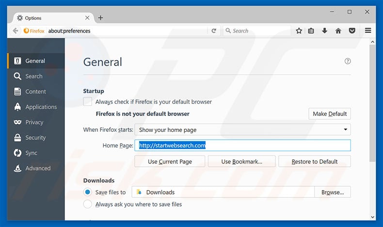 Removing startwebsearch.com from Mozilla Firefox homepage