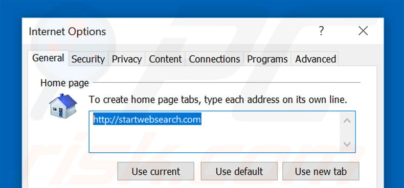 Removing startwebsearch.com from Internet Explorer homepage