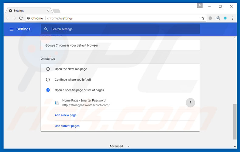 Removing strongpasswordsearch.com from Google Chrome homepage