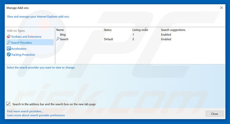 Removing strongpasswordsearch.com from Internet Explorer default search engine