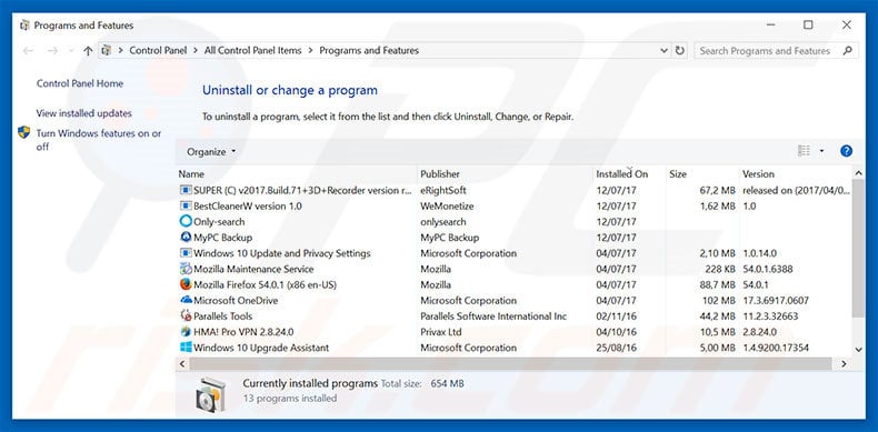 strongpasswordsearch.com browser hijacker uninstall via Control Panel