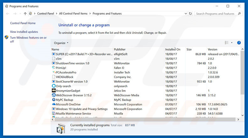 You may have suspicious activity on your PC adware uninstall via Control Panel