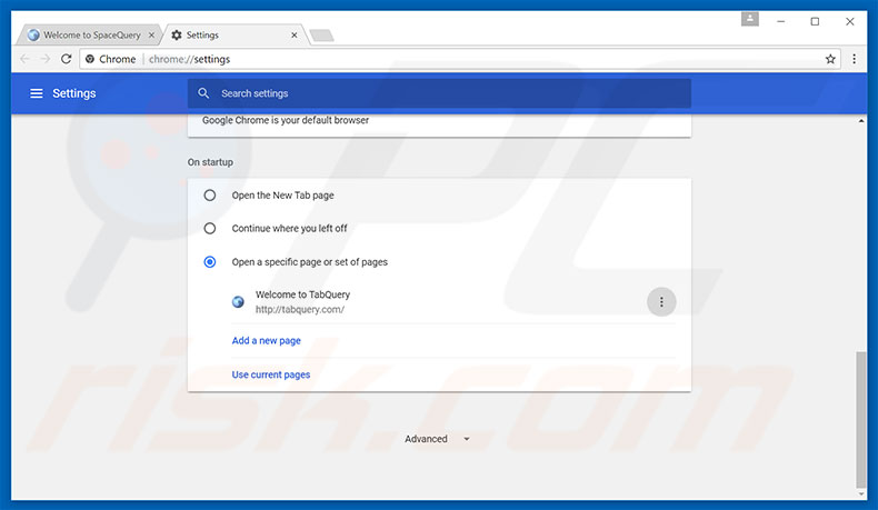 Removing tabquery.com from Google Chrome homepage