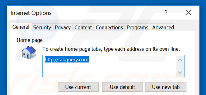 Removing tabquery.com from Internet Explorer homepage