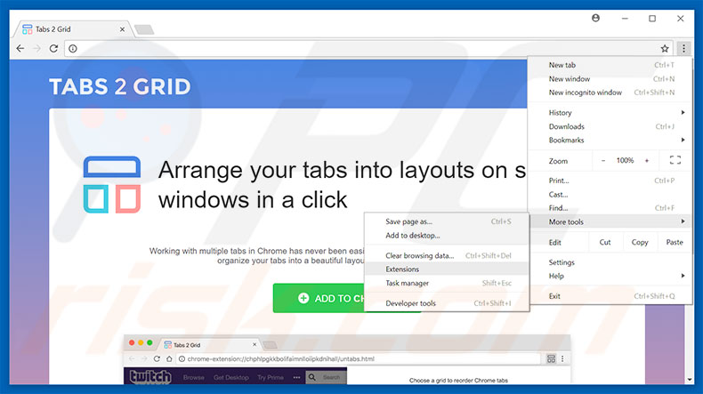 Removing Tabs2Grid  ads from Google Chrome step 1