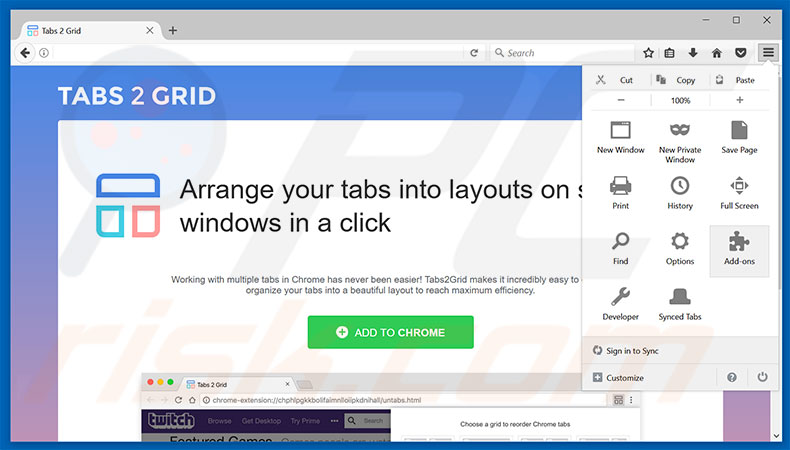 Removing Tabs2Grid ads from Mozilla Firefox step 1