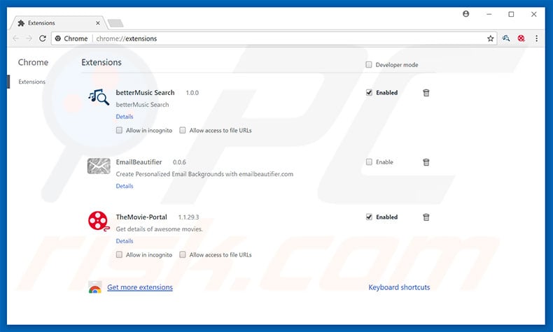 Removing themovie-portal.com related Google Chrome extensions