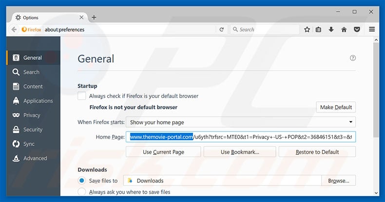 Removing themovie-portal.com from Mozilla Firefox homepage