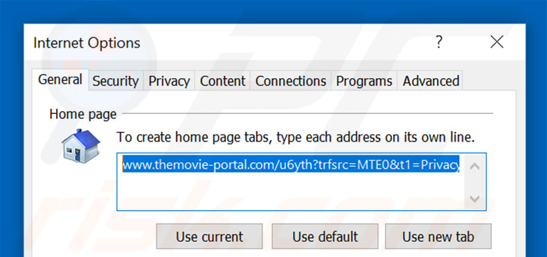 Removing themovie-portal.com from Internet Explorer homepage