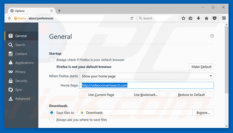 Removing videoconvertsearch.com from Mozilla Firefox homepage