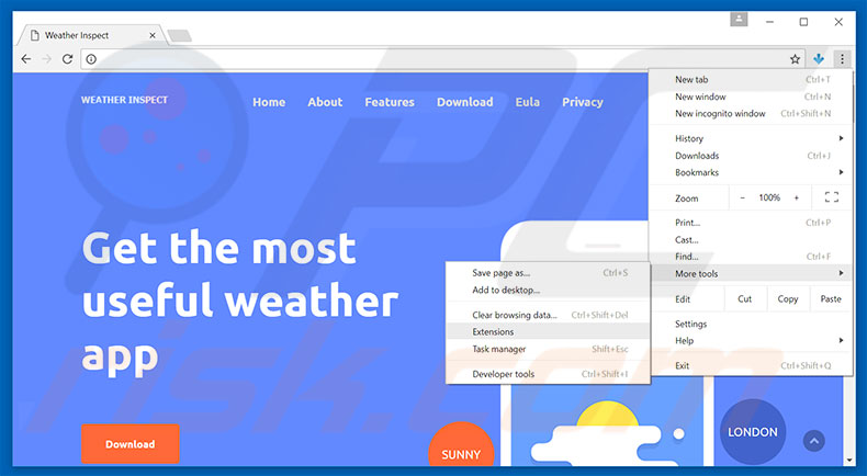 Removing Weather Inspect  ads from Google Chrome step 1