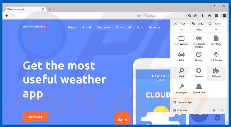 Removing Weather Inspect ads from Mozilla Firefox step 1