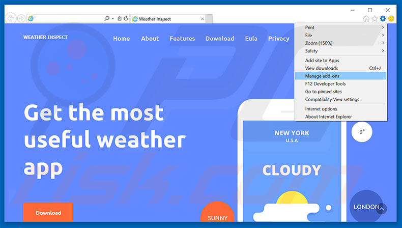 Removing Weather Inspect ads from Internet Explorer step 1