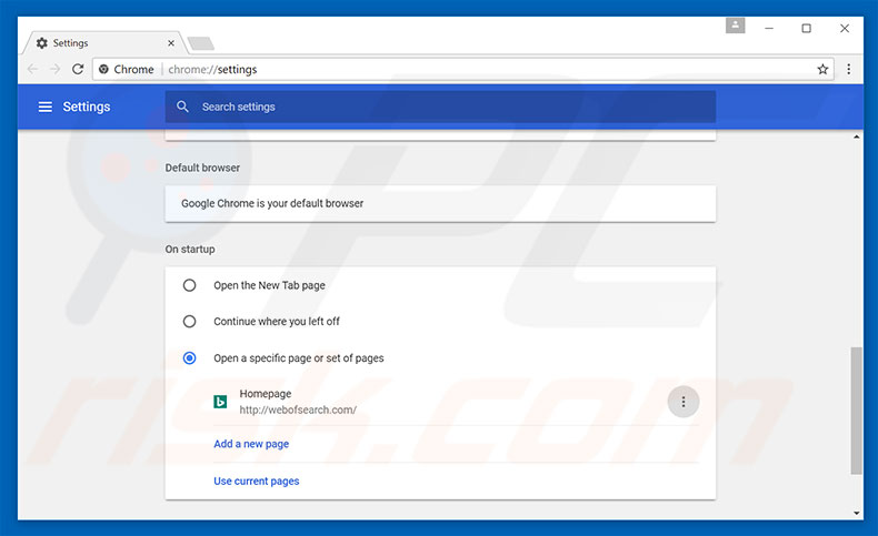 Removing webofsearch.com from Google Chrome homepage