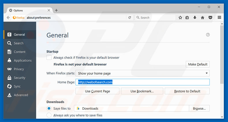 Removing webofsearch.com from Mozilla Firefox homepage