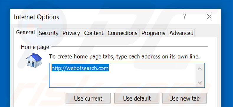 Removing webofsearch.com from Internet Explorer homepage