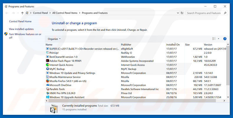 webofsearch.com browser hijacker uninstall via Control Panel