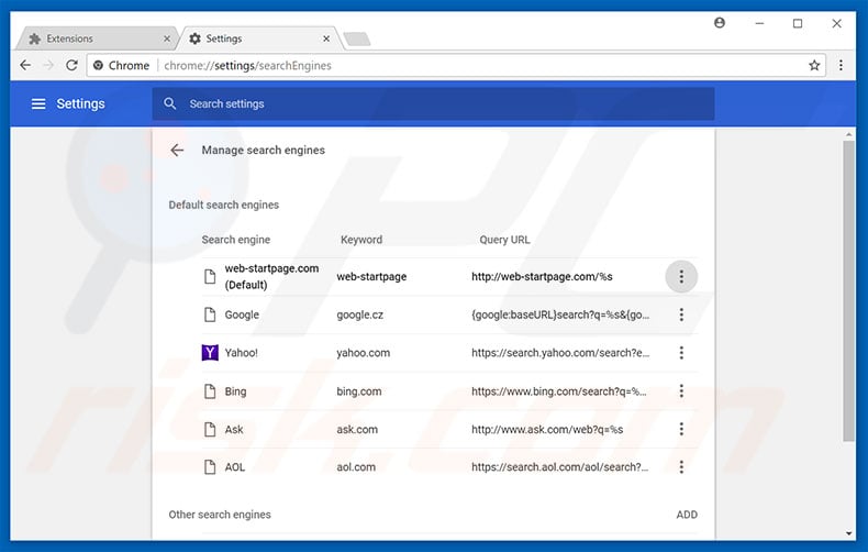 Removing web-startpage.com from Google Chrome default search engine