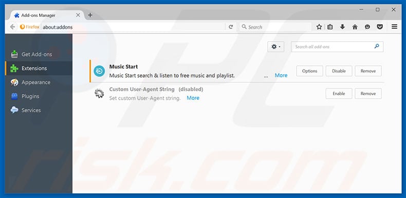 Removing web-startpage.com related Mozilla Firefox extensions