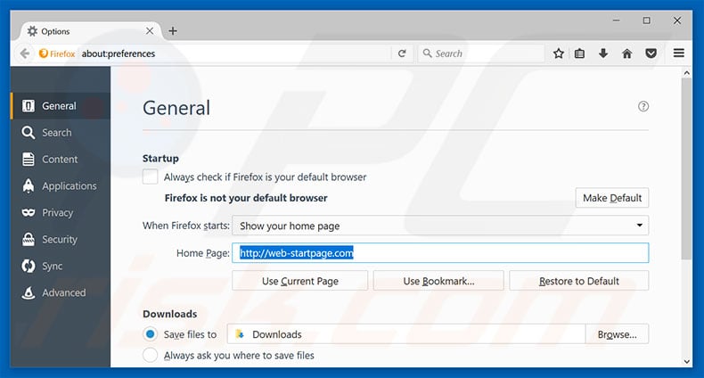 Removing web-startpage.com from Mozilla Firefox homepage