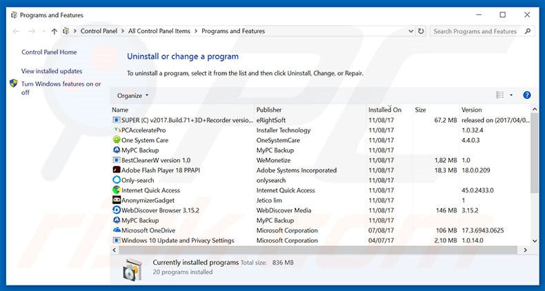 web-startpage.com browser hijacker uninstall via Control Panel