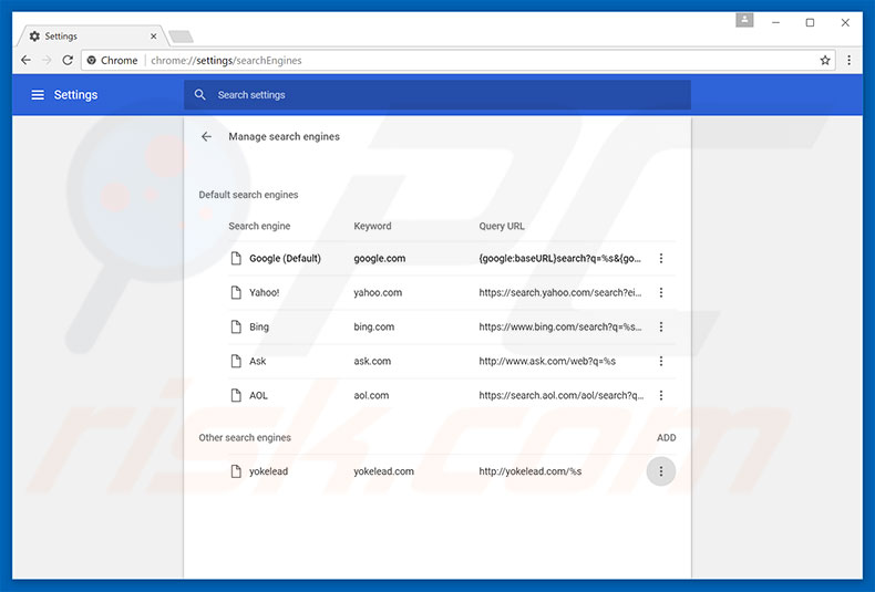 Removing yokelead.com from Google Chrome default search engine