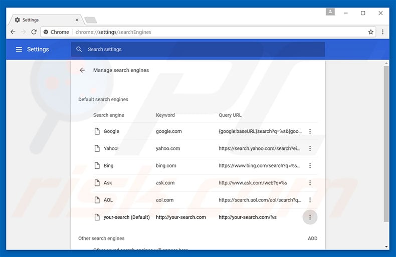Removing your-search.com from Google Chrome default search engine
