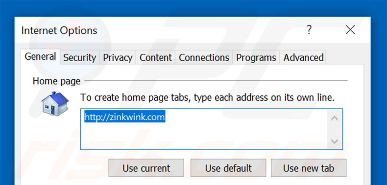 Removing zinkwink.com from Internet Explorer homepage