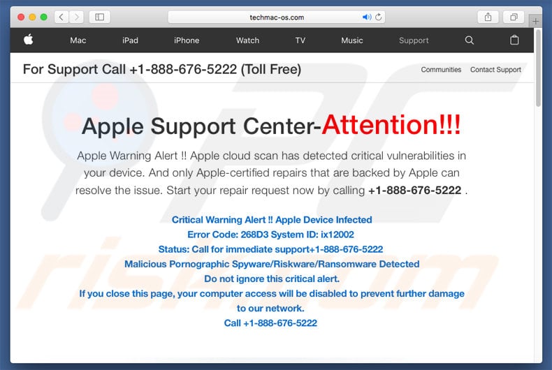 Apple Support Center - Attention!! scam