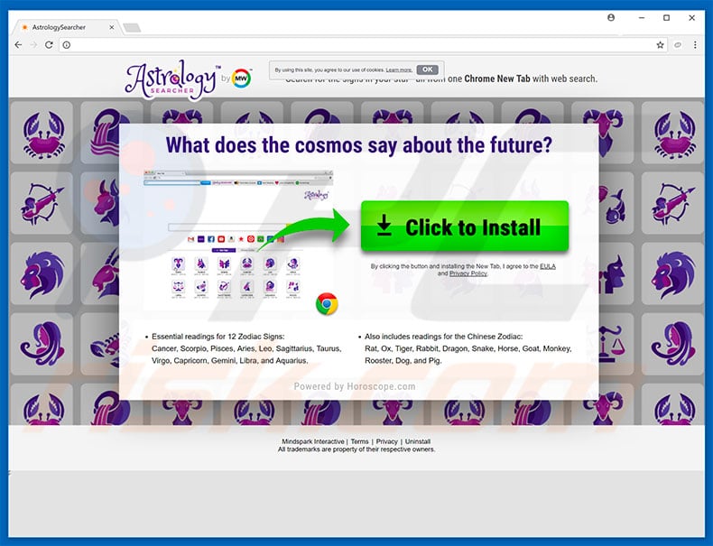 Website used to promote AstrologySearcher browser hijacker