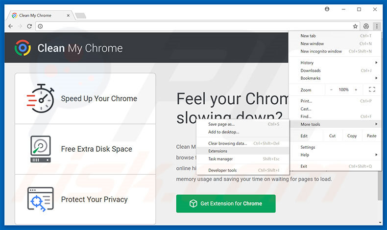 Removing Clean My Chrome  ads from Google Chrome step 1