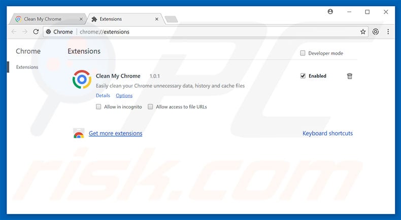 Removing Clean My Chrome ads from Google Chrome step 2