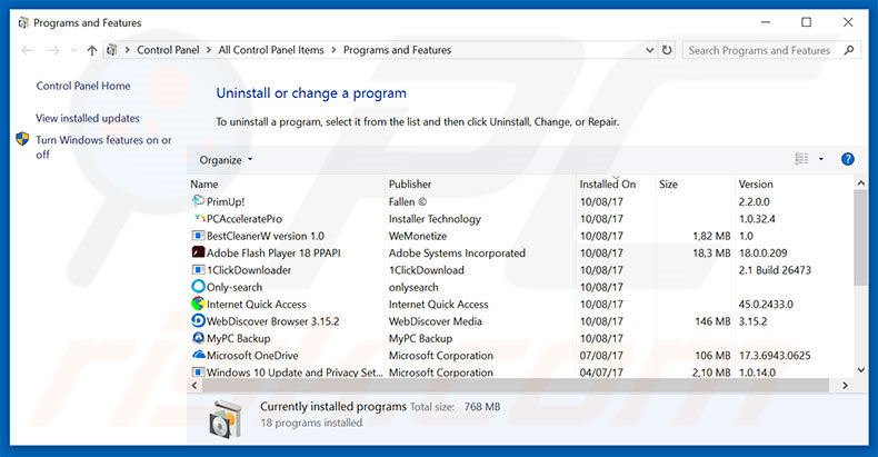 clicktabs.net adware uninstall via Control Panel