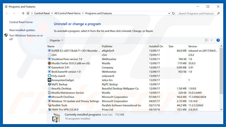 codeadnetwork.com adware uninstall via Control Panel