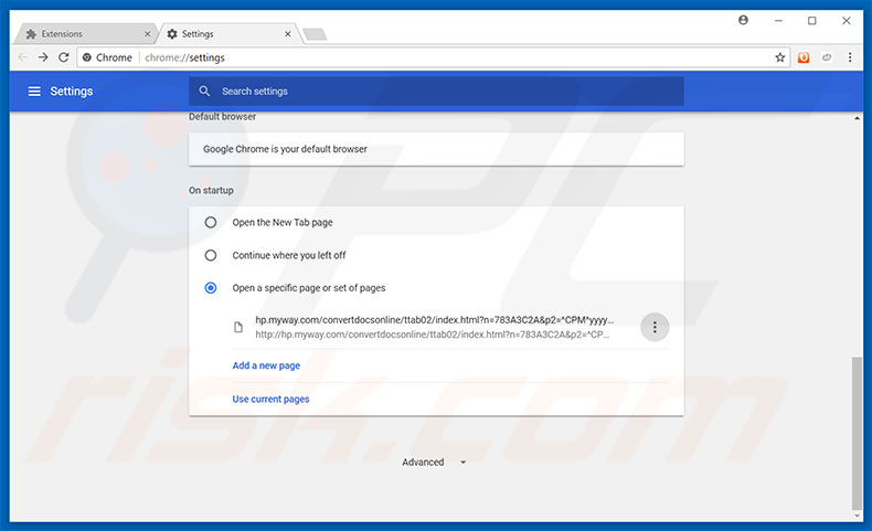 Removing hp.myway.com from Google Chrome homepage