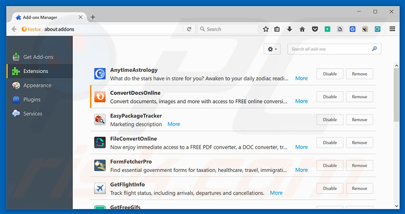 Removing hp.myway.com related Mozilla Firefox extensions