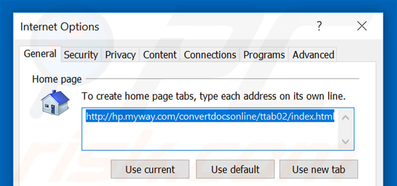 Removing hp.myway.com from Internet Explorer homepage