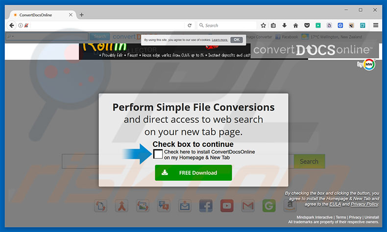 Website used to promote ConvertDocsOnline browser hijacker